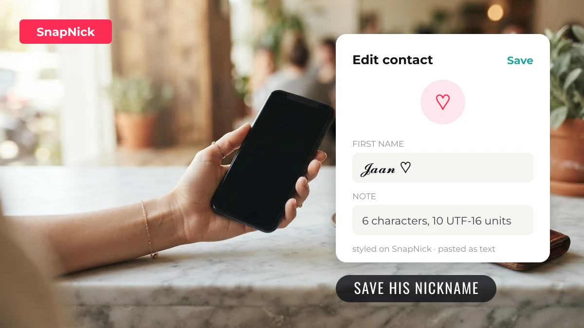 Boyfriend nickname saved as a styled contact name on a phone