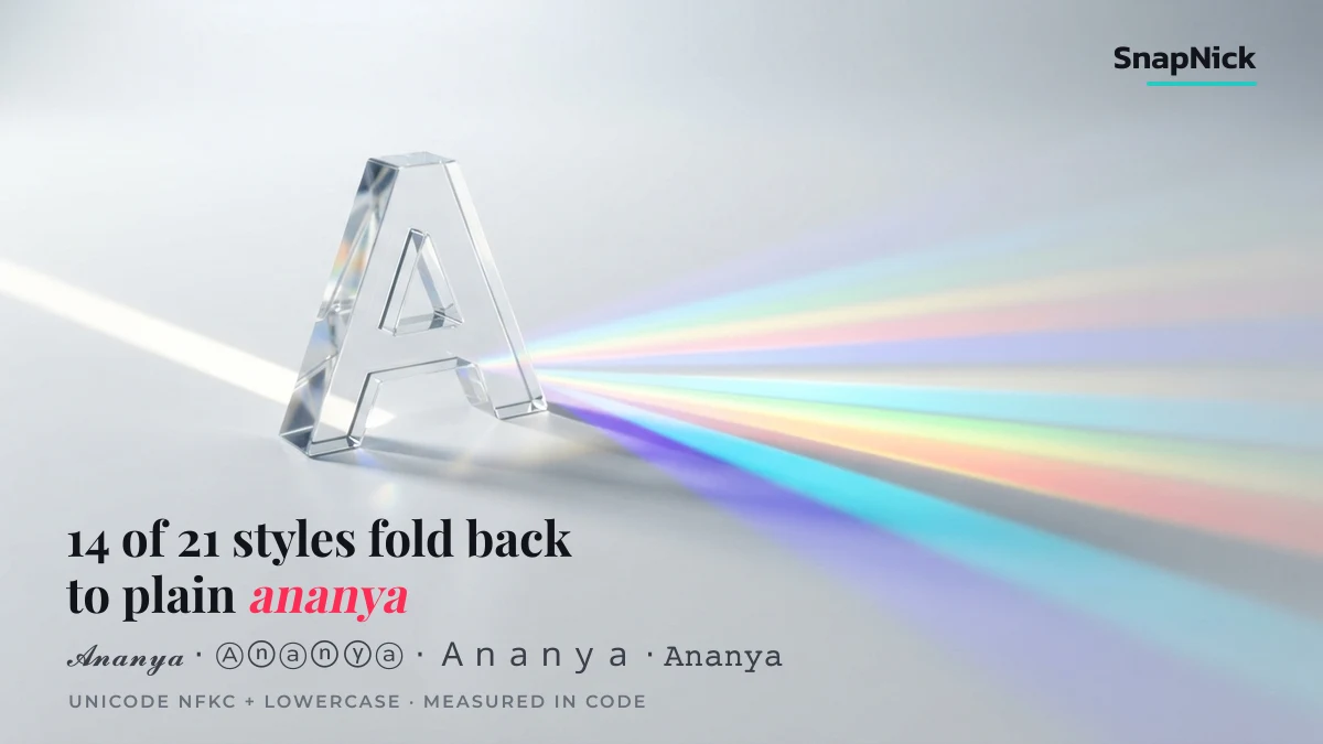 Nickname font style and NFKC normalisation: 14 of 21 styled versions of Ananya fold back to plain ananya