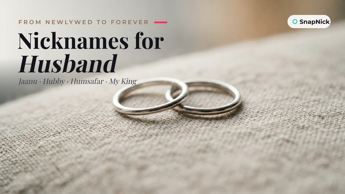 Nicknames for husband cover with two wedding rings and names Jaanu, Hubby, Humsafar, My King