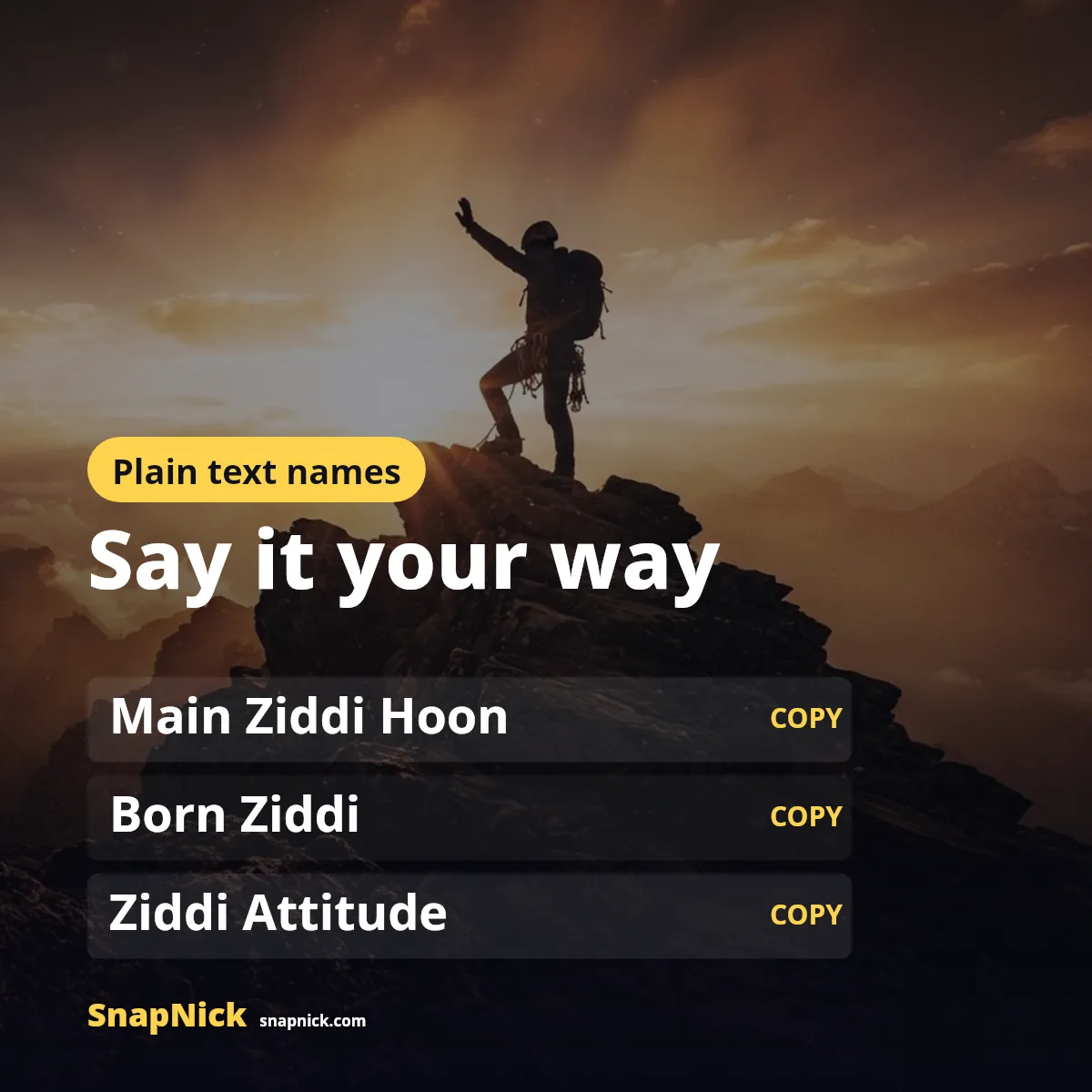 Ziddi nicknames for Instagram, WhatsApp and Snapchat